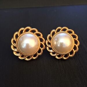 Elegant Gold and Pearl Earrings By Ann Klien